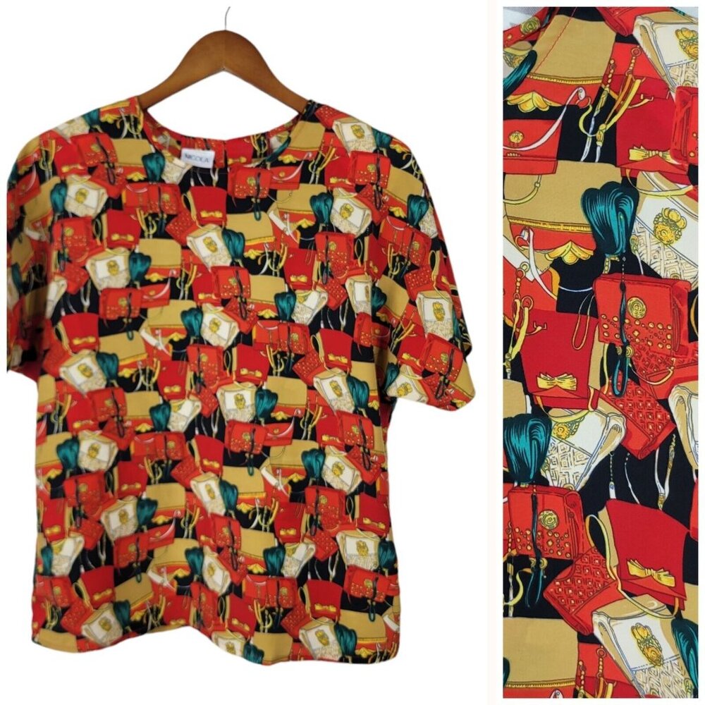 Vintage 90s Size Medium shirt top Blouse womens Royalcore Purse Hand Bag Luggage
